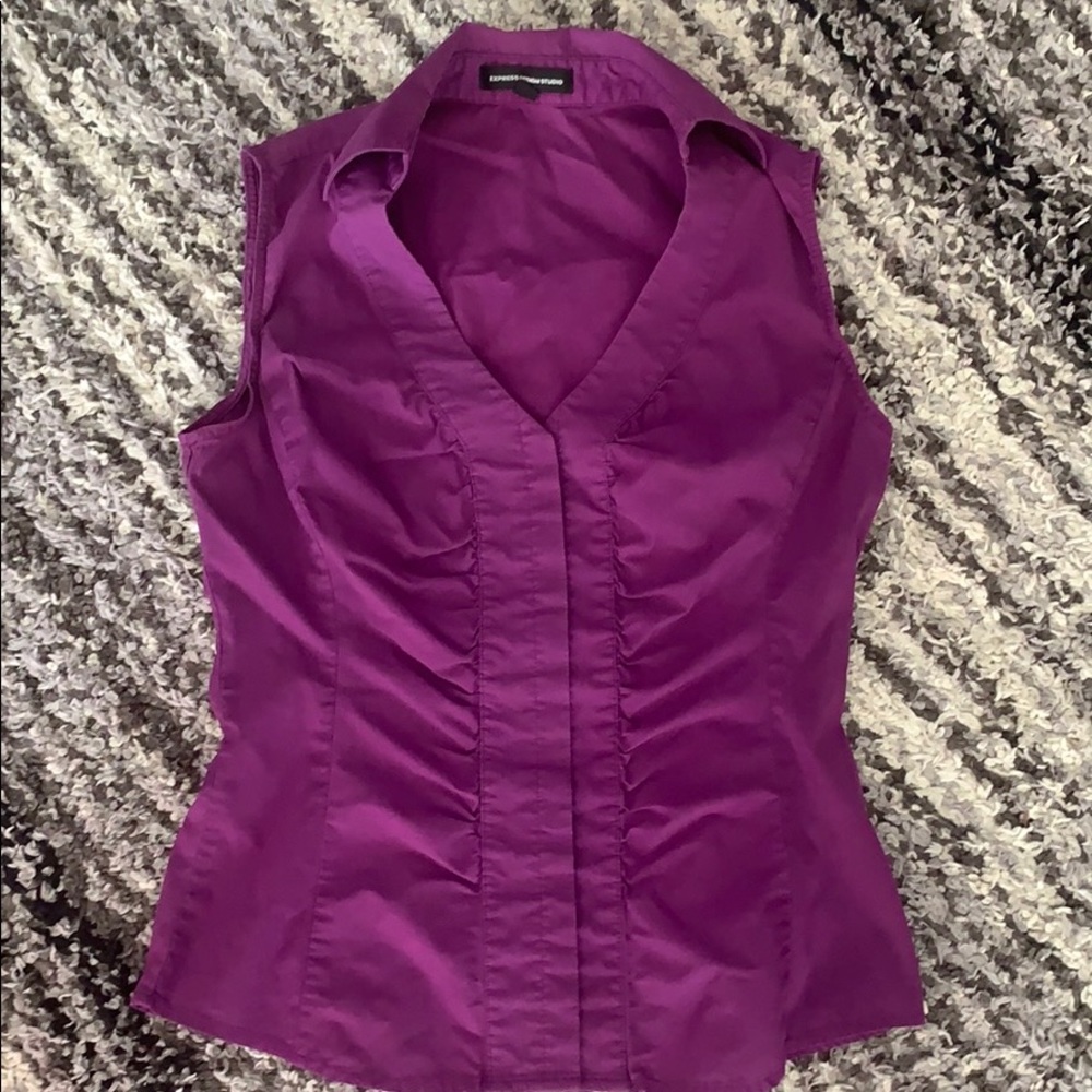 Express sleeveless button down purple small top